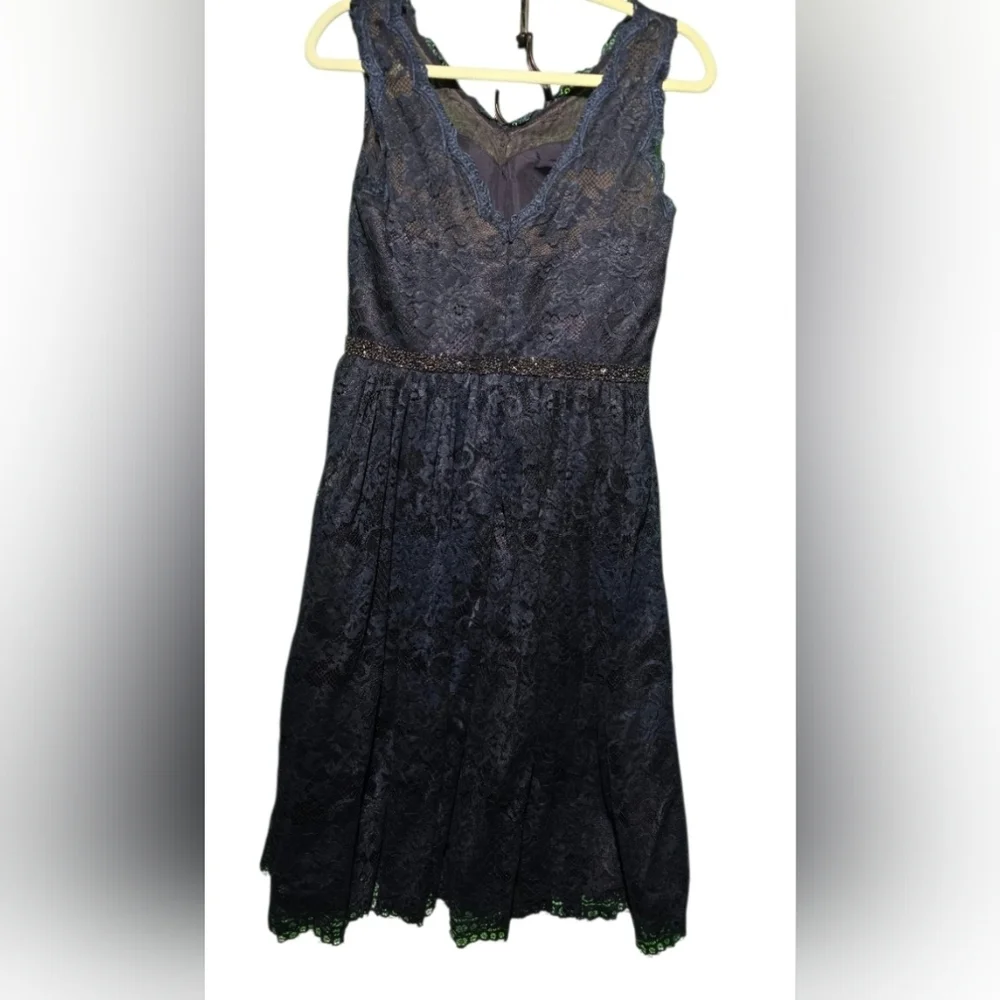 Azazie Midnight Blue Lace Midi Dress PTP 17 Length 40 - Size XSmall - EUC - Picture 5 of 5